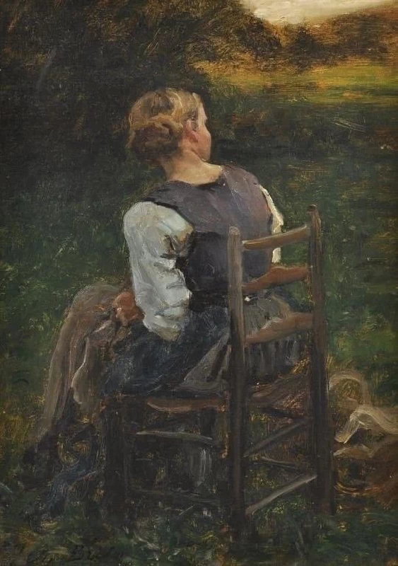 Donna seduta in un paesaggio